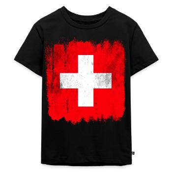 Schweiz Flagge - Kinder Premium Bio T-Shirt - Schwarz - Vorne - Mikhail (115cm)