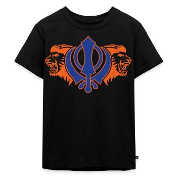 Khanda Löwen Kaur Punjabi - Sikhismus Sikh Geschenk - Kinder Premium Bio T-Shirt - Schwarz - Vorne - Mikhail (115cm)