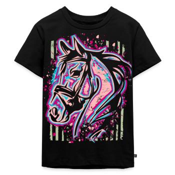 Cheval - rose violet - fille - pour fille - T-shirt Premium bio Enfant - noir - Devant - Mikhail (115cm)