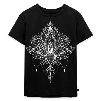 weisser LOTUS - Kinder Premium Bio T-Shirt - Schwarz - Vorne - Mikhail (115cm)
