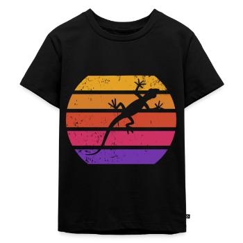 Rétro Lézard coucher de soleil Reptiles Gecko - T-shirt Premium bio Enfant - noir - Devant - Mikhail (115cm)