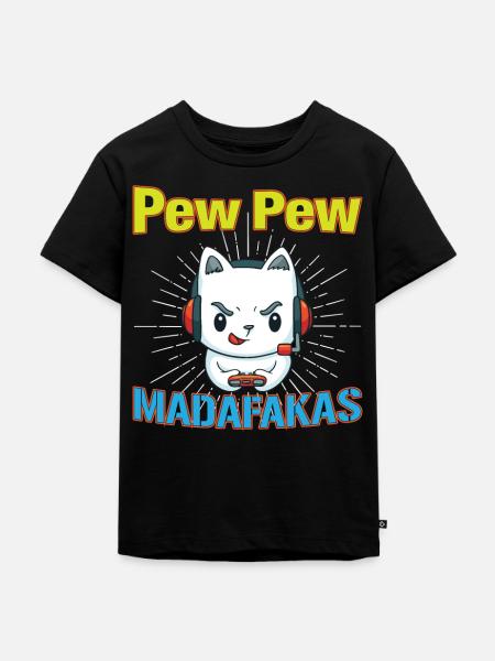 Pew Pew Funny Cat - Kinder Premium Bio T-Shirt - Schwarz