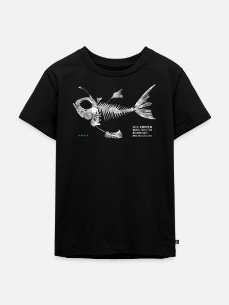 Fischgräte Fischkopf Bester Angler - Kinder Premium Bio T-Shirt - Schwarz