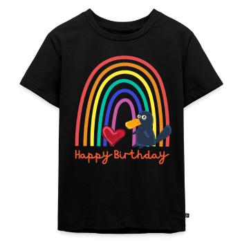 Happy birthday! Baby Platypus, Rainbow Heart - Kids Premium Organic T-Shirt - black - Front - Mikhail (115cm)