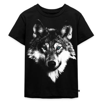 Wolf Wolfkopf - Kinder Premium Bio T-Shirt - Schwarz - Vorne - Mikhail (115cm)