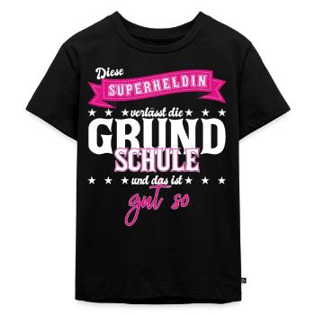 Superheldin Grundschule - Kinder Premium Bio T-Shirt - Schwarz - Vorne - Mikhail (115cm)