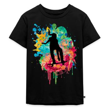 Skaterin beim Skateboarden PopArt - Kinder Premium Bio T-Shirt - Schwarz - Vorne - Mikhail (115cm)
