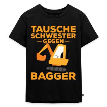 Tausche Schwester gegen Bagger. - Kinder Premium Bio T-Shirt - Schwarz - Vorne - Mikhail (115cm)
