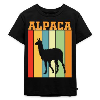 Alpaka Retro Farbenspiel - Kinder Premium Bio T-Shirt - Schwarz - Vorne - Mikhail (115cm)
