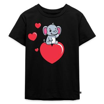 Elefanten Baby Auf Herz - Kinder Premium Bio T-Shirt - Schwarz - Vorne - Mikhail (115cm)