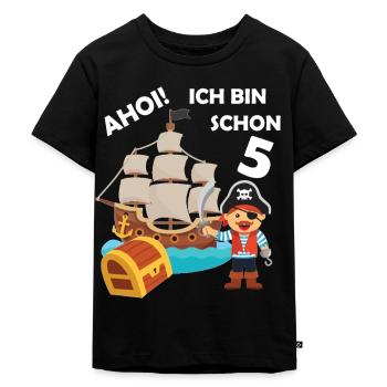 Ahoi ich bin schon 5 Pirat - Kinder Premium Bio T-Shirt - Schwarz - Vorne - Mikhail (115cm)