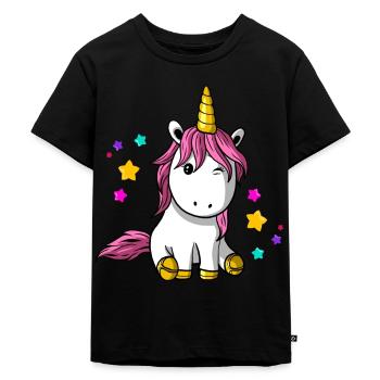 Einhorn mit Sternen - Kinder Premium Bio T-Shirt - Schwarz - Vorne - Mikhail (115cm)