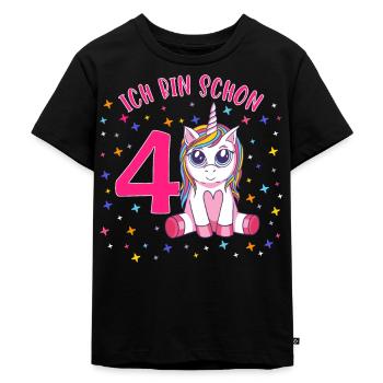 ich bin schon 4 Einhorn Geburtstag Kind Mädchen - Kinder Premium Bio T-Shirt - Schwarz - Vorne - Mikhail (115cm)