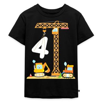 Baustelle Kinder 4. Geburtstag Kran Bagger 4 Jahre - Kinder Premium Bio T-Shirt - Schwarz - Vorne - Mikhail (115cm)