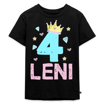 4. Geburtstag Leni Prinzessin Krone 4 Jahre - Kinder Premium Bio T-Shirt - Schwarz - Vorne - Mikhail (115cm)