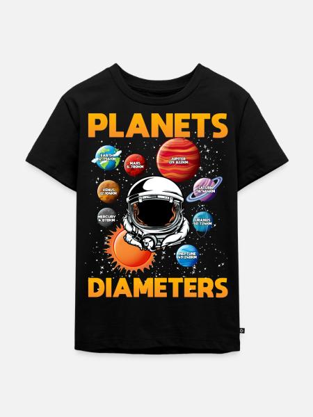 Diameter of Planet, Solar System, Planet - Kids Premium Organic T-Shirt - black