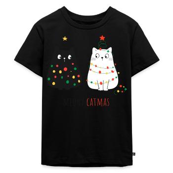 Meowy Christmas Cat Motiv - Kinder Premium Bio T-Shirt - Schwarz - Vorne - Mikhail (115cm)