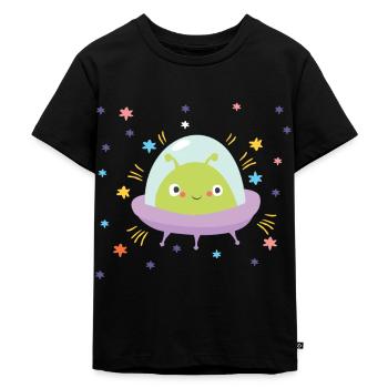 Süßes UFO Weltraum Alien Außerirdische - Kinder Premium Bio T-Shirt - Schwarz - Vorne - Mikhail (115cm)