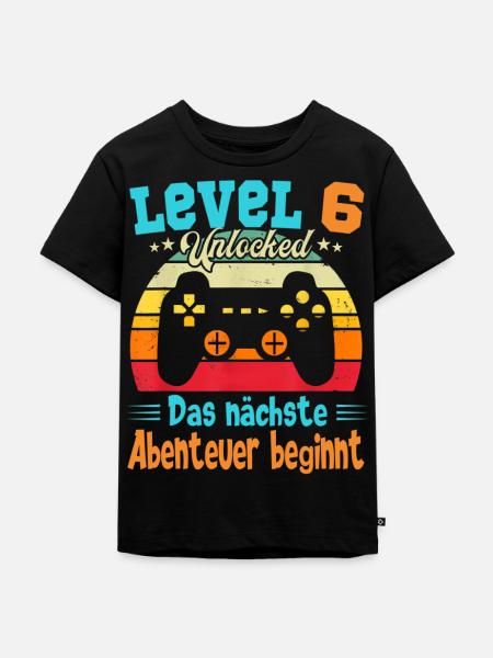 Gamer Geburtstag Level 6 Jahre Geburtstagsshirt - Kinder Premium Bio T-Shirt - Schwarz