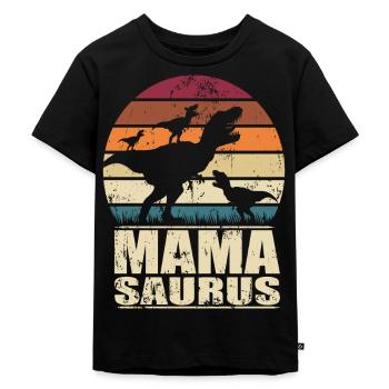 Mamasaurus Rex Dinosaurier Mutter Dino Drillinge - Kinder Premium Bio T-Shirt - Schwarz - Vorne - Mikhail (115cm)