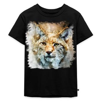 Wild-Life Luchs, Luchs T-Shirt, Animal, Print - Kinder Premium Bio T-Shirt - Schwarz - Vorne - Mikhail (115cm)