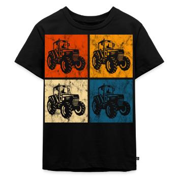 Bauernhof Retro Traktor Bauer Trecker Traktoren - Kinder Premium Bio T-Shirt - Schwarz - Vorne - Mikhail (115cm)