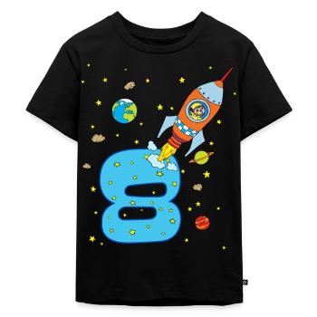Raumschiff Rakete Weltall 8. Geburtstag Astronaut - Kinder Premium Bio T-Shirt - Schwarz - Vorne - Mikhail (115cm)