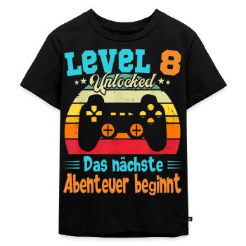 Gamer 8. Geburtstag Geburtstagsshirt Level 8 Jahre - Kinder Premium Bio T-Shirt - Schwarz - Vorne - Mikhail (115cm)