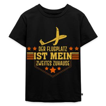 Flugplatz ist mein zweites Zuhause Segelflug - Kinder Premium Bio T-Shirt - Schwarz - Vorne - Mikhail (115cm)