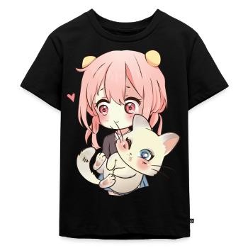 Anime und Katzen für Teen Manga kawaii Grafik - Kinder Premium Bio T-Shirt - Schwarz - Vorne - Mikhail (115cm)