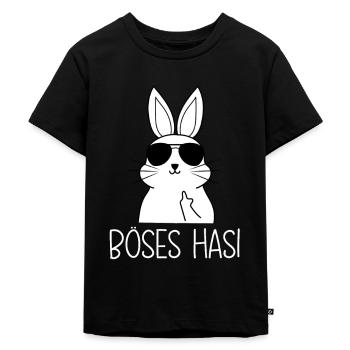 Böses Hasi Hase mit Mittelfinger - Kinder Premium Bio T-Shirt - Schwarz - Vorne - Mikhail (115cm)
