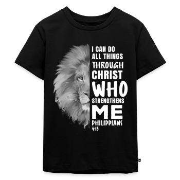I Can Do All Things Through Christ Religiöser Löwe - Kinder Premium Bio T-Shirt - Schwarz - Vorne - Mikhail (115cm)
