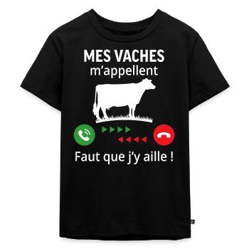 mes vaches m'appellent ...faut que j'y aille ! - T-shirt Premium bio Enfant - noir - Devant - Mikhail (115cm)