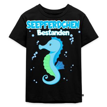Seepferdchen Bestanden Schwimmabzeichen - Kinder Premium Bio T-Shirt - Schwarz - Vorne - Mikhail (115cm)