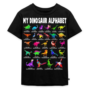 Mein Dinosaurier Alphabet Dino A-Z ABC T-Rex - Kinder Premium Bio T-Shirt - Schwarz - Vorne - Mikhail (115cm)