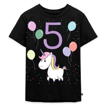 5. Geburtstag Kindergeburtstag 5 Jahre Einhorn - Kinder Premium Bio T-Shirt - Schwarz - Vorne - Mikhail (115cm)