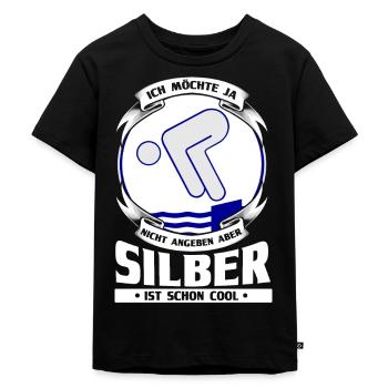Schwimmen Schwimmer Silber Geschenk - Kinder Premium Bio T-Shirt - Schwarz - Vorne - Mikhail (115cm)