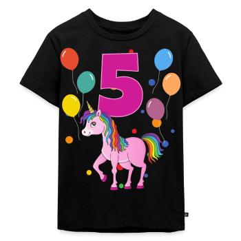 5. Geburtstag Kindergeburtstag 5 Jahre Einhorn - Kinder Premium Bio T-Shirt - Schwarz - Vorne - Mikhail (115cm)