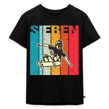 Ich bin schon 7 | 7. Geburtstag Jungen Skateboard - Kinder Premium Bio T-Shirt - Schwarz - Vorne - Mikhail (115cm)