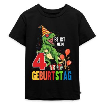 4. Geburtstag Dino Dinosaurier TRex - Kinder Premium Bio T-Shirt - Schwarz - Vorne - Mikhail (115cm)
