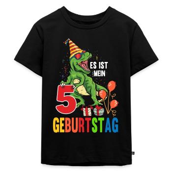 5. Geburtstag Dino Dinosaurier TRex - Kinder Premium Bio T-Shirt - Schwarz - Vorne - Mikhail (115cm)