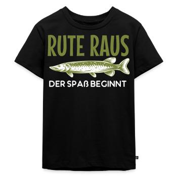 Rute raus der Spass beginnt, Fisch, Angler, Angeln - Kinder Premium Bio T-Shirt - Schwarz - Vorne - Mikhail (115cm)