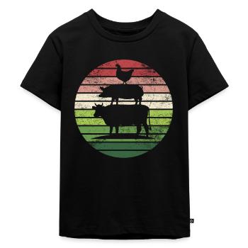 ferme animaux vache bovin porc poulet coq farmer - T-shirt Premium bio Enfant - noir - Devant - Mikhail (115cm)