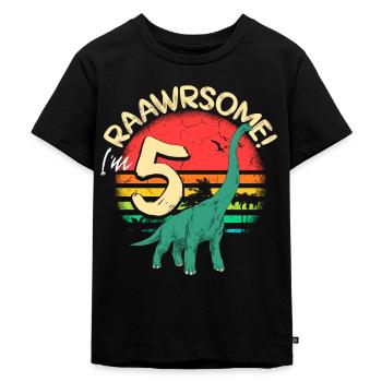 Brachiosaurus Dinosaurier 5 Jahre Geburtstag Dino - Kinder Premium Bio T-Shirt - Schwarz - Vorne - Mikhail (115cm)