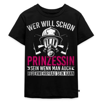 Feuerwehr Prinzessin Feuerwehrfrau Freiwillige - Kinder Premium Bio T-Shirt - Schwarz - Vorne - Mikhail (115cm)