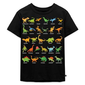 Dinosaurier-Arten 28 Dinosaurier mit Namen Dino - Kinder Premium Bio T-Shirt - Schwarz - Vorne - Mikhail (115cm)