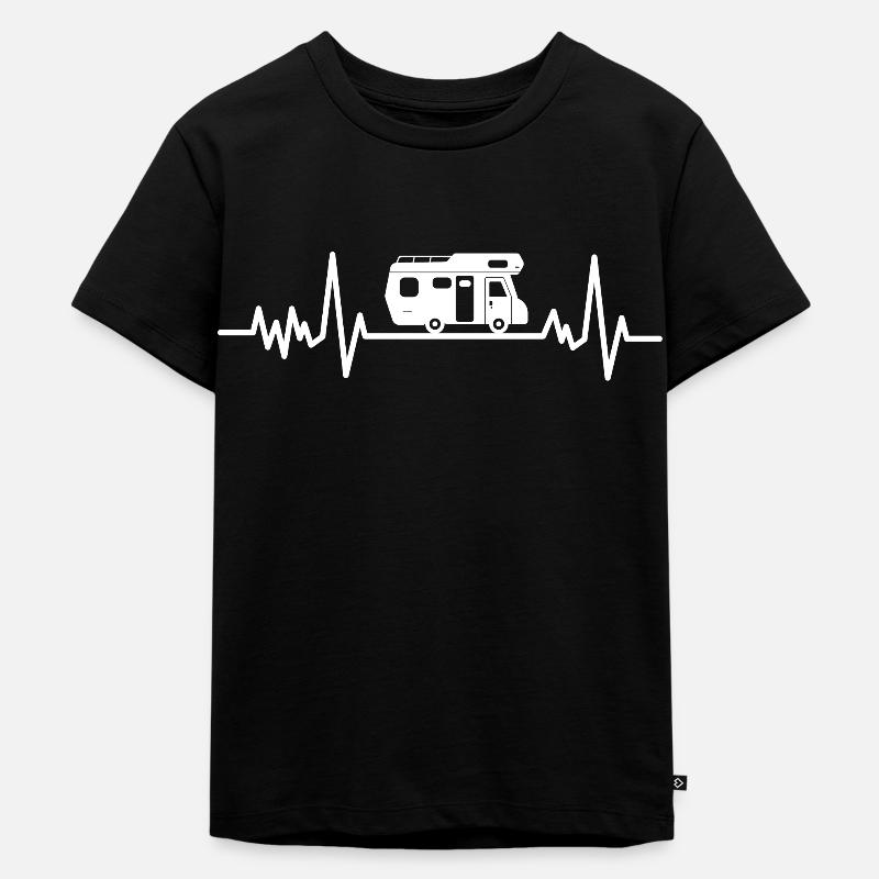 Campen Wohnwagen Herzschlag Puls EKG Geschenk - Kinder Premium Bio T-Shirt - Schwarz