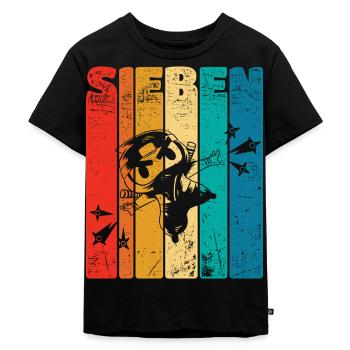 Retro Sieben 7 Jahre 7 . Geburtstag Ninja Sterne - Kinder Premium Bio T-Shirt - Schwarz - Vorne - Mikhail (115cm)