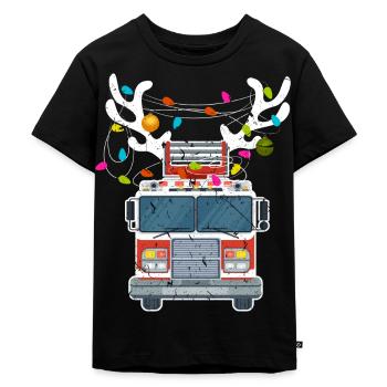 Weihnachts Feuerwehrauto Weihnachten Feuerwehr - Kinder Premium Bio T-Shirt - Schwarz - Vorne - Mikhail (115cm)