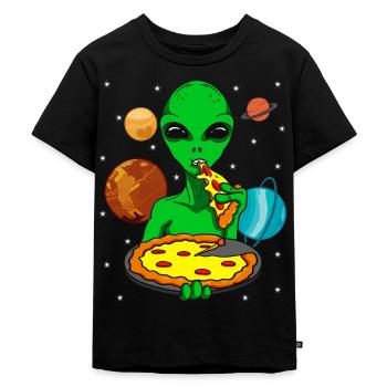 Alien Alien OVNI mangeant de la pizza - T-shirt Premium bio Enfant - noir - Devant - Mikhail (115cm)